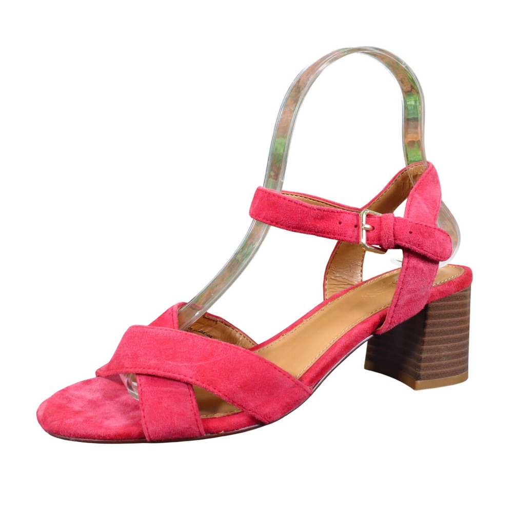 J.Crew Factory Womens Block Heel Sandal Size 6 Dressy Red Suede Strappy Shoe